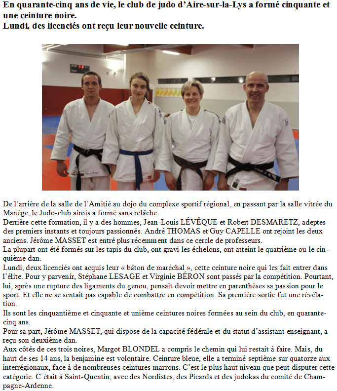 Article CEINTURE NOIRE de Stephan et Virginie