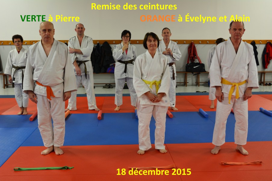 Remise ceinture orange à Evlyne et Alain, de la ceinture verte à Pierre